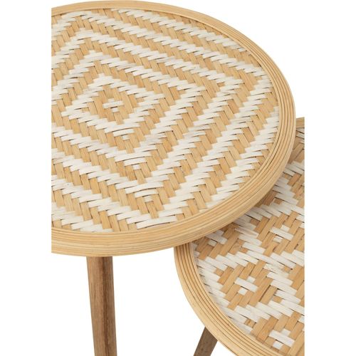 Table Gigogne Bambou Et Bois Naturel Motifs Blancs Élégants