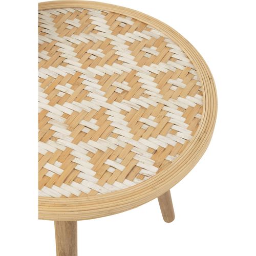 Table Gigogne Bambou Et Bois Naturel Motifs Blancs Élégants