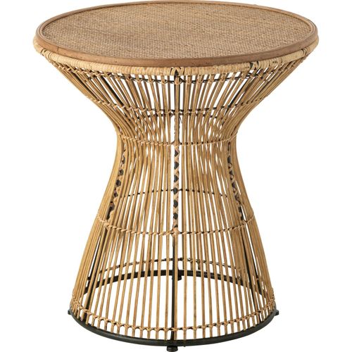 Table D'appoint Ronde En Rotin Naturel Avec Rainures Élégantes
