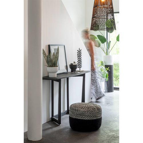 Pouf D'extérieur Tressé Noir Et Blanc Design Contemporain