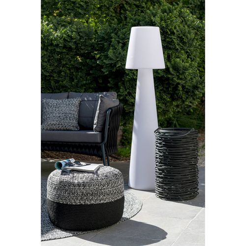 Pouf D'extérieur Tressé Noir Et Blanc Design Contemporain