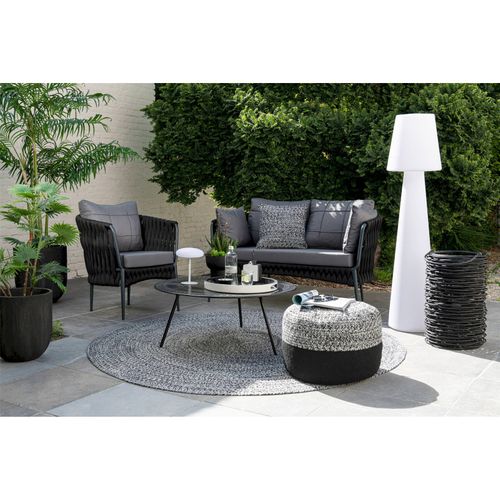 Pouf D'extérieur Tressé Noir Et Blanc Design Contemporain