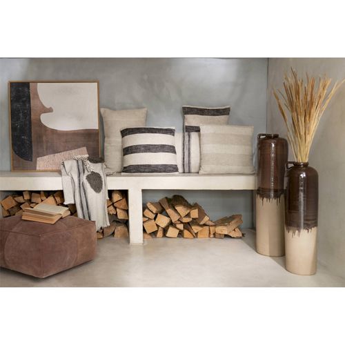 Vase Céramique Marron Beige Avec Anse Décorative Artisanale