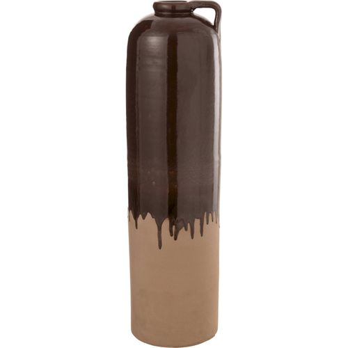 Vase Céramique Marron Beige Avec Anse Décorative Artisanale