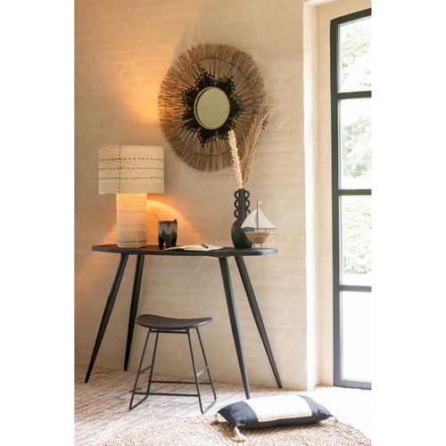 Console Ovale En Teck Noir Élégance Métal Pour Entrée Design