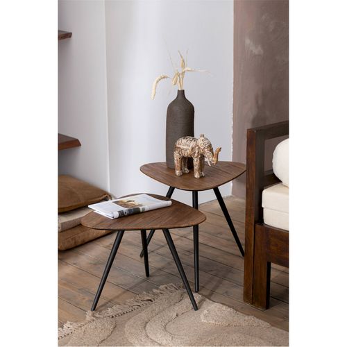 Table Gigognes Triangulaire Teck Naturel Et Métal Élégant
