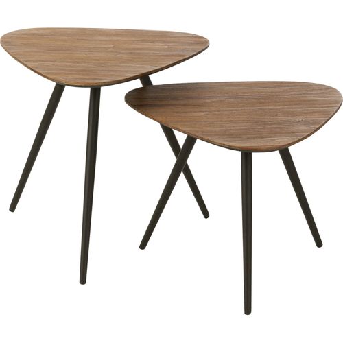 Table Gigognes Triangulaire Teck Naturel Et Métal Élégant
