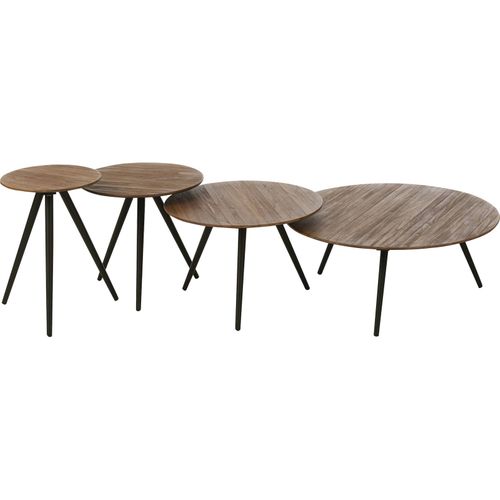 Table Ronde Teck Naturel Métal Style Contemporain Salon Élégant