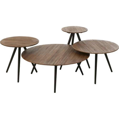 Table Ronde Teck Naturel Métal Style Contemporain Salon Élégant