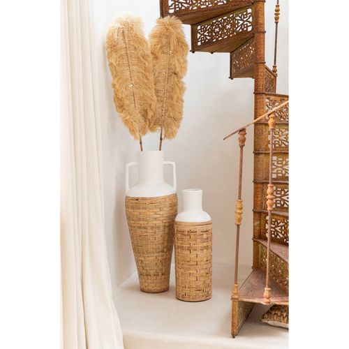 Vase Tressé En Poterie Blanc Naturel Esprit Terracotta Rotin