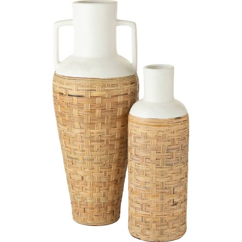 Vase Poterie Blanc Tressage Rotin Anses Terracotta Naturel