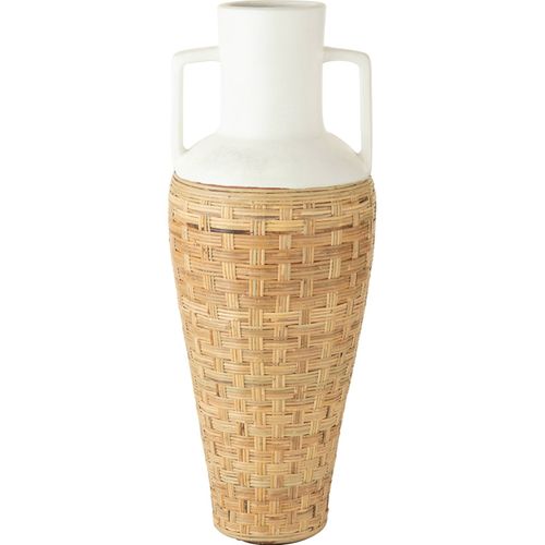 Vase Poterie Blanc Tressage Rotin Anses Terracotta Naturel