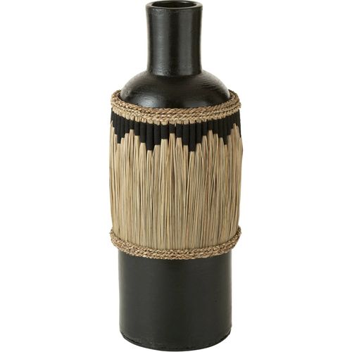 Vase Poterie Noir Motifs Terracotta Et Herbes Naturel