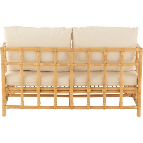 Sofa Rotin Naturel Avec Coussins Blancs Pour Salon Cosy