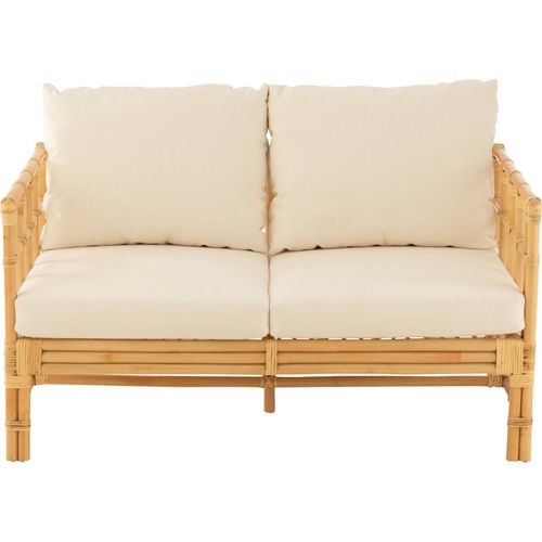 Sofa Rotin Naturel Avec Coussins Blancs Pour Salon Cosy