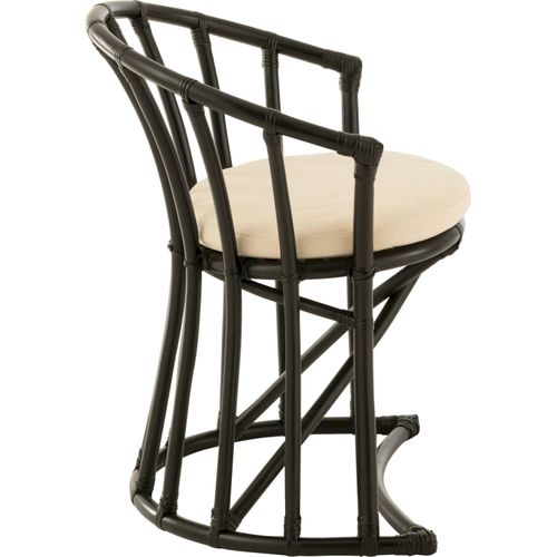 Chaise Rotin Noir Avec Coussin Tissu Blanc Élégant