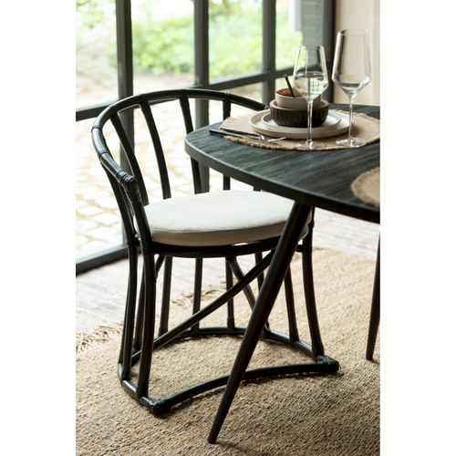 Chaise Rotin Noir Avec Coussin Tissu Blanc Élégant