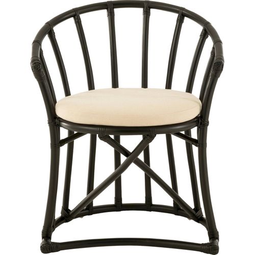 Chaise Rotin Noir Avec Coussin Tissu Blanc Élégant