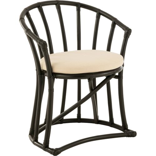 Chaise Rotin Noir Avec Coussin Tissu Blanc Élégant