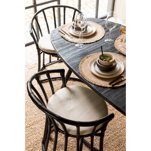 Chaise Rotin Noir Avec Coussin Tissu Blanc Élégant