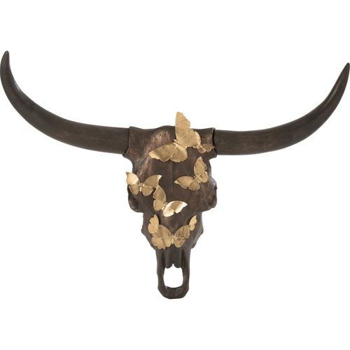 Crâne Mural Papillon Marron Doré En Résine Esprit Bohème Chic