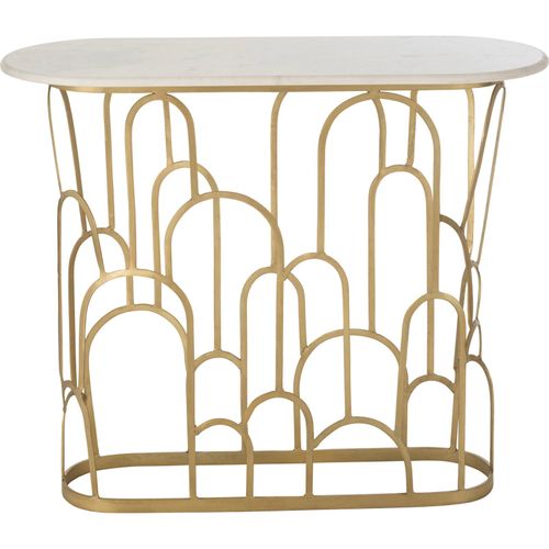 Console Dorée Élégante Avec Plateau En Marbre Blanc Design Art Déco