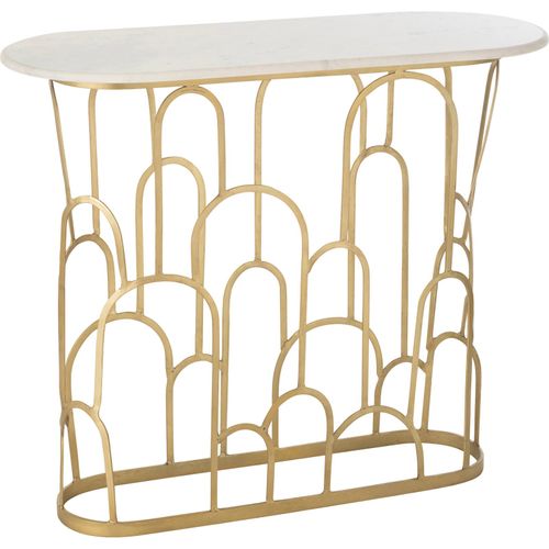 Console Dorée Élégante Avec Plateau En Marbre Blanc Design Art Déco