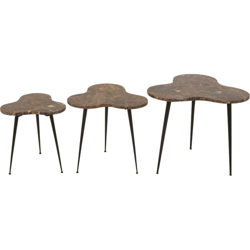 Table Gigogne Abeille En Marbre Marron Et Métal Noir Design