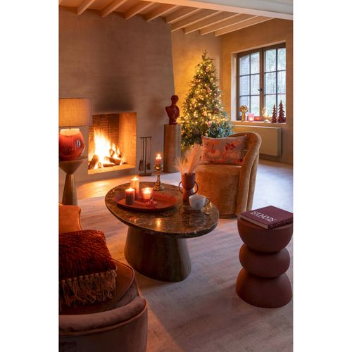 Table Basse Ovale En Marbre Et Bois De Manguier Marron