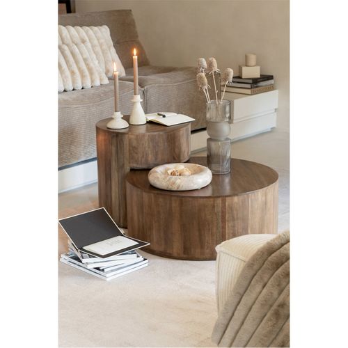 Table Basse Ronde En Bois De Manguier Marron Design Contemporain