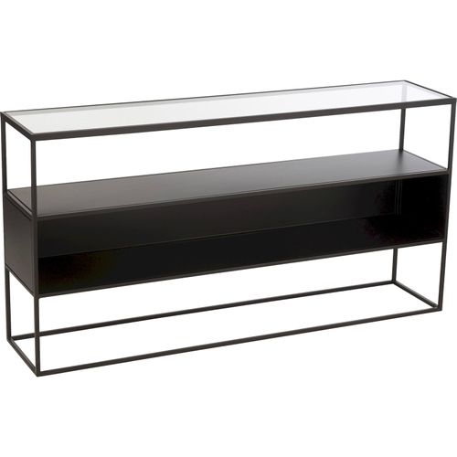 Console Carrée En Métal Et Verre Noir Design Contemporain Élégant