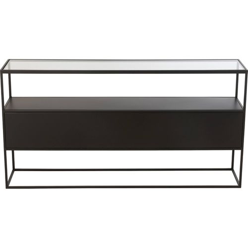 Console Carrée En Métal Et Verre Noir Design Contemporain Élégant