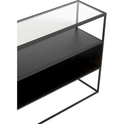 Console Carrée En Métal Et Verre Noir Design Contemporain Élégant