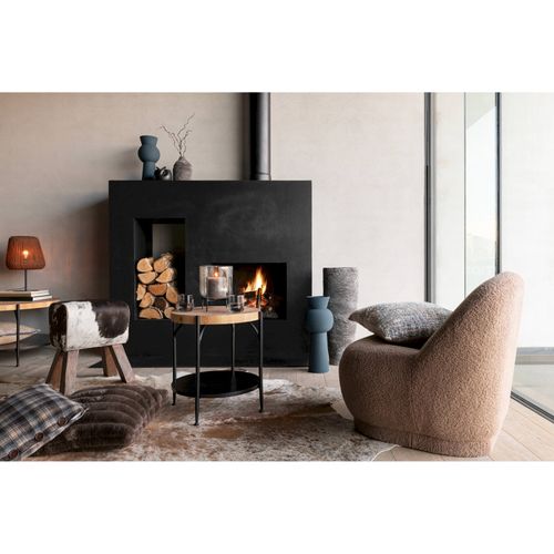 Table D'appoint Design Bois Naturel Et Métal Noir Élégante