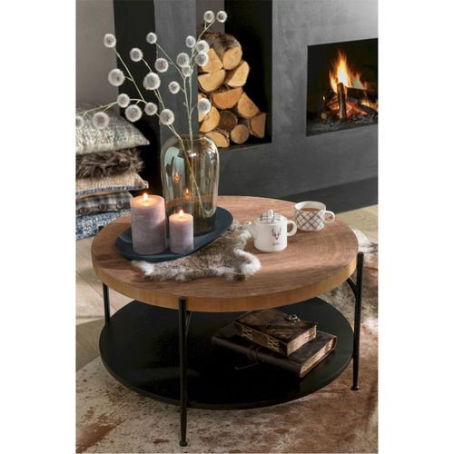Table Basse Bois Naturel Et Métal Noir Style Contemporain