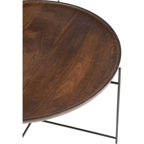 Table Basse Ronde Bois De Manguier Et Fer Marron Noir Élégance