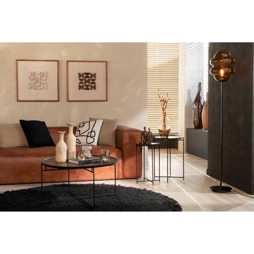 Table Basse Ronde Bois De Manguier Et Fer Marron Noir Élégance