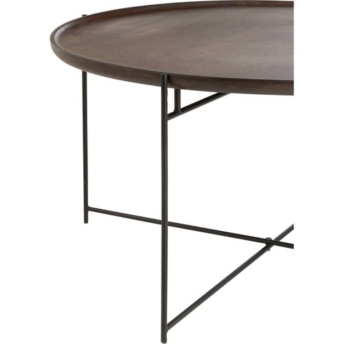 Table Basse Ronde Bois De Manguier Et Fer Marron Noir Élégance