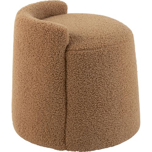 Pouf Rond Dossier Bouclé Camel Assise Confortable Marron