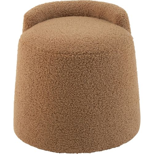 Pouf Rond Dossier Bouclé Camel Assise Confortable Marron