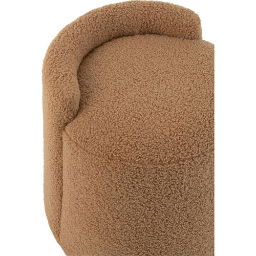 Pouf Rond Dossier Bouclé Camel Assise Confortable Marron