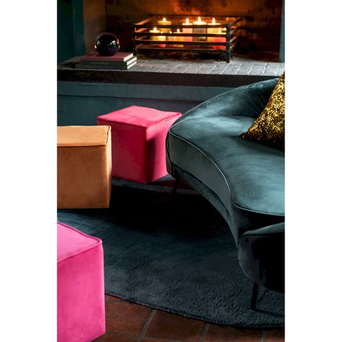 Pouf Cube Velours Framboise Assise Élégante Rose Déco Salon