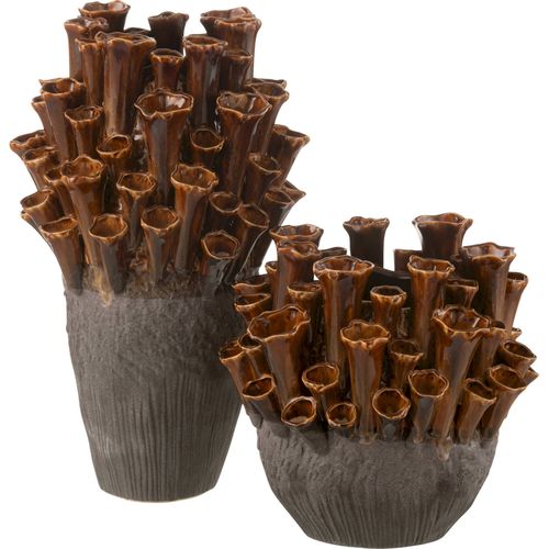 Vase Anémone En Porcelaine Marron Gris Design Élégant