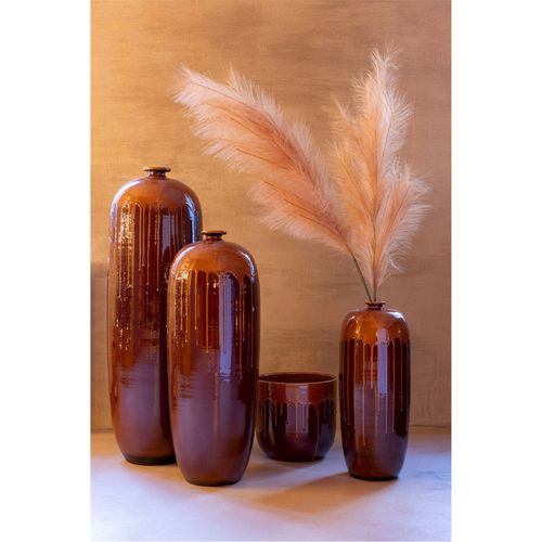 Vase En Poterie Marron Orange Finition Brillante Décorative