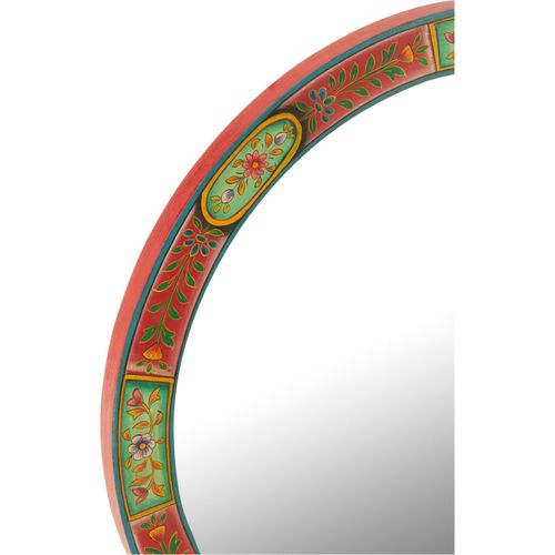 Miroir Rond Bois Multicolore Esprit Artisanal Indien Élégant