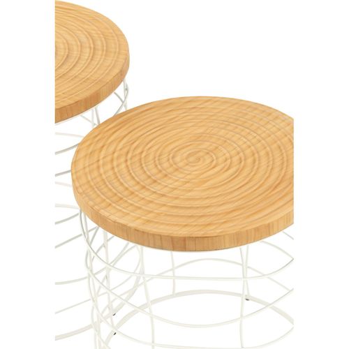 Table Gigogne Métal Bois D'épicéa Naturel Blanc Design Moderne