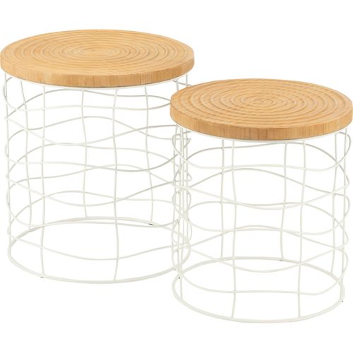 Table Gigogne Métal Bois D'épicéa Naturel Blanc Design Moderne