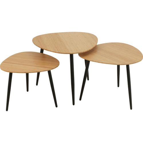 Table Gigogne Palette Bambou Naturel Pieds Métal Noir Élégant