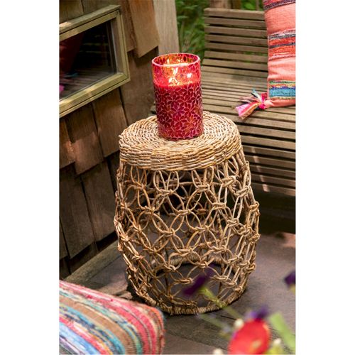 Table D'appoint Baril En Rotin Naturel Feuille De Bananier