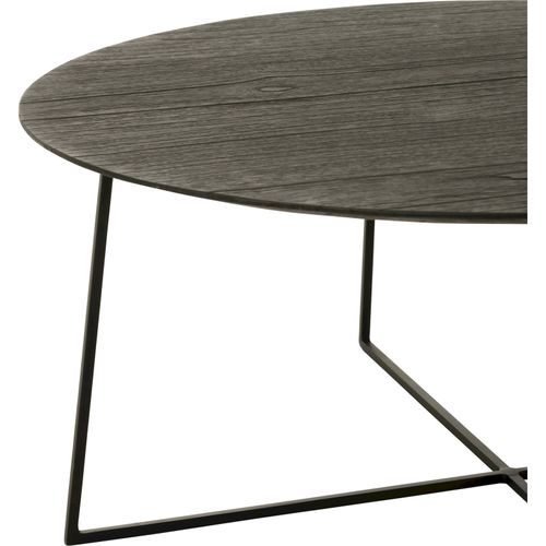 Table Gigogne Ronde Bois Teck Et Métal Noir Style Contemporain